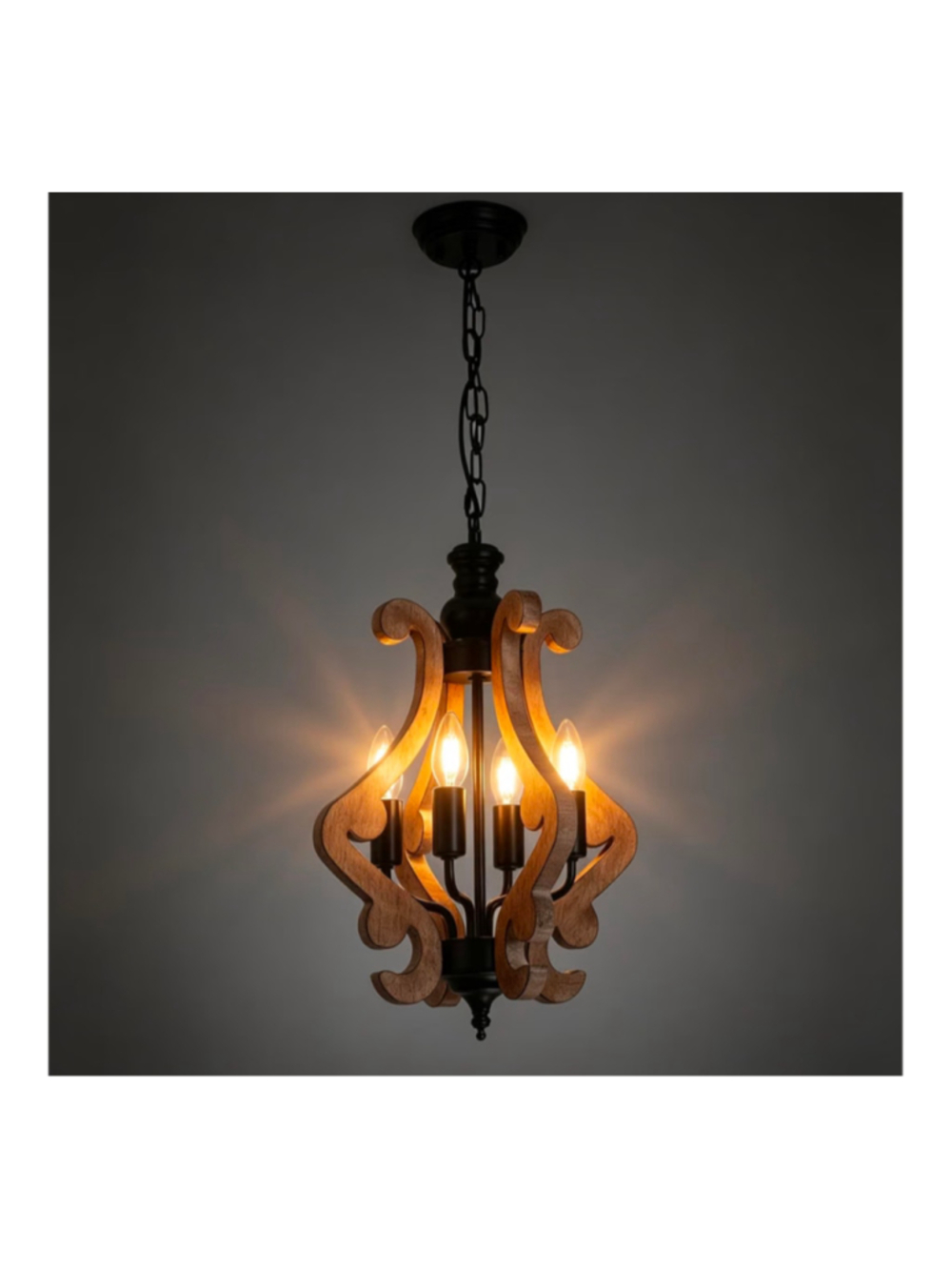 4‑Light Farmhouse Chandelier, Adjustable Chain Lantern Pendant Light